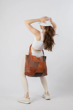 Custom Made Up-Cycled Patchwork Soft Leather Tote Bag, Oversized Tote, Vegetable Tanned, Full Grain Leather