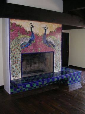 Custom Made Ceramic Tile Peacock Fireplace