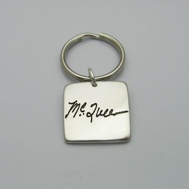 Custom Made Personalized Signature Sterling Silver Square Keychain Fob With Your Actual Handwriting Or Artwork