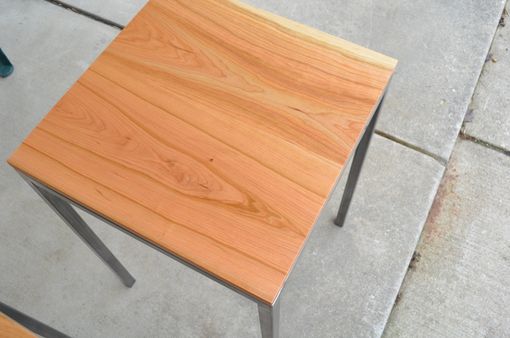 Custom Made Cherry Wood And Raw Steel End Table