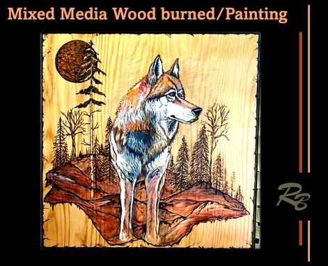 Custom Made Cabin Decor,Wolf Art, Wolf Painting, Wildlife, Art, Mixed Media, Wood Burned, Painted, Hunter Gift