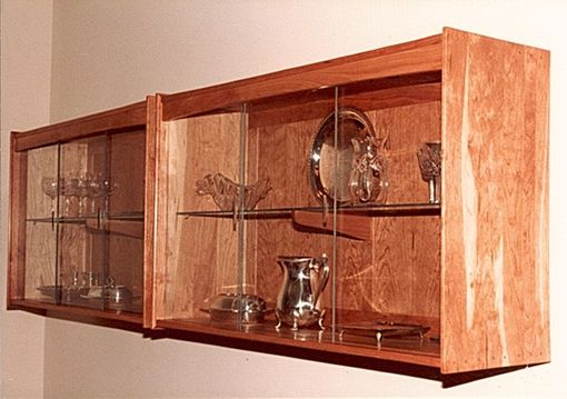 Custom Made Twin Wall Hung Display Cabinets - Cherry