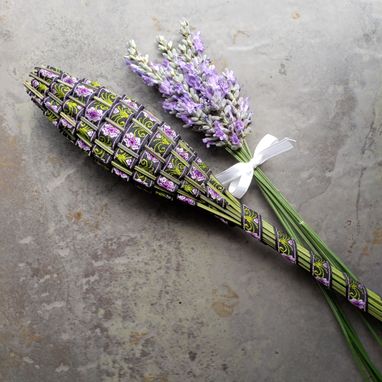 Custom Made Lavender Filled Handwoven Jacquard Wand Basket Embroidered Flowers On Black