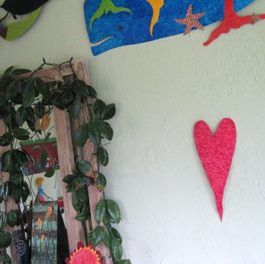 Custom Made Handmade Upcycled Metal Valentine's Heart Wall Decor In Coral Magenta