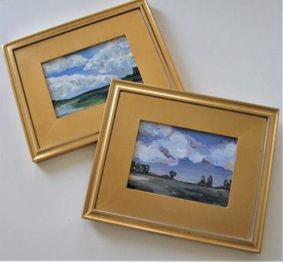 Custom Made Framed Original Acrylic Landscape Painting, Gold Plein Air Frame