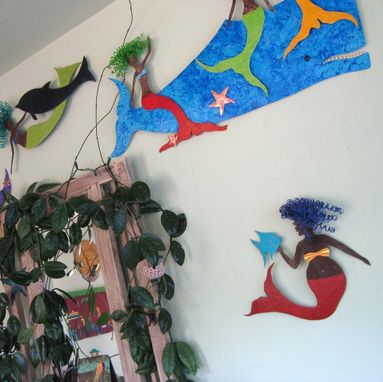 Custom Made Handmade Upcycled Metal Mermaid With Fish Wall Art Sculpture