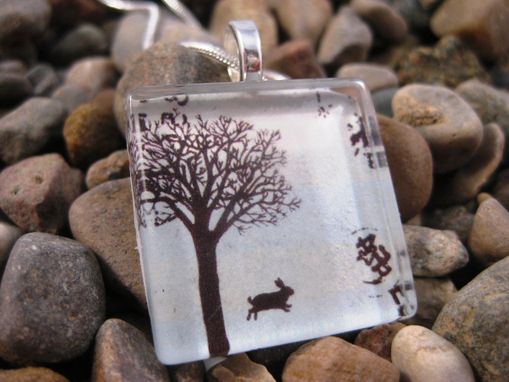 Custom Made Glass Tile Pendant With Little Forest Rabbit Design