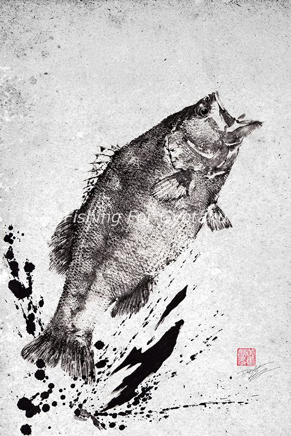 Buy Hand Made Leaping Largemouth Bass Gyotaku Print - Traditional
