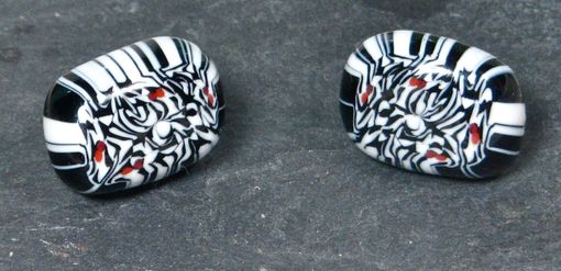 Custom Made Glass Earrings Stud Post Black And White Murrini Glass