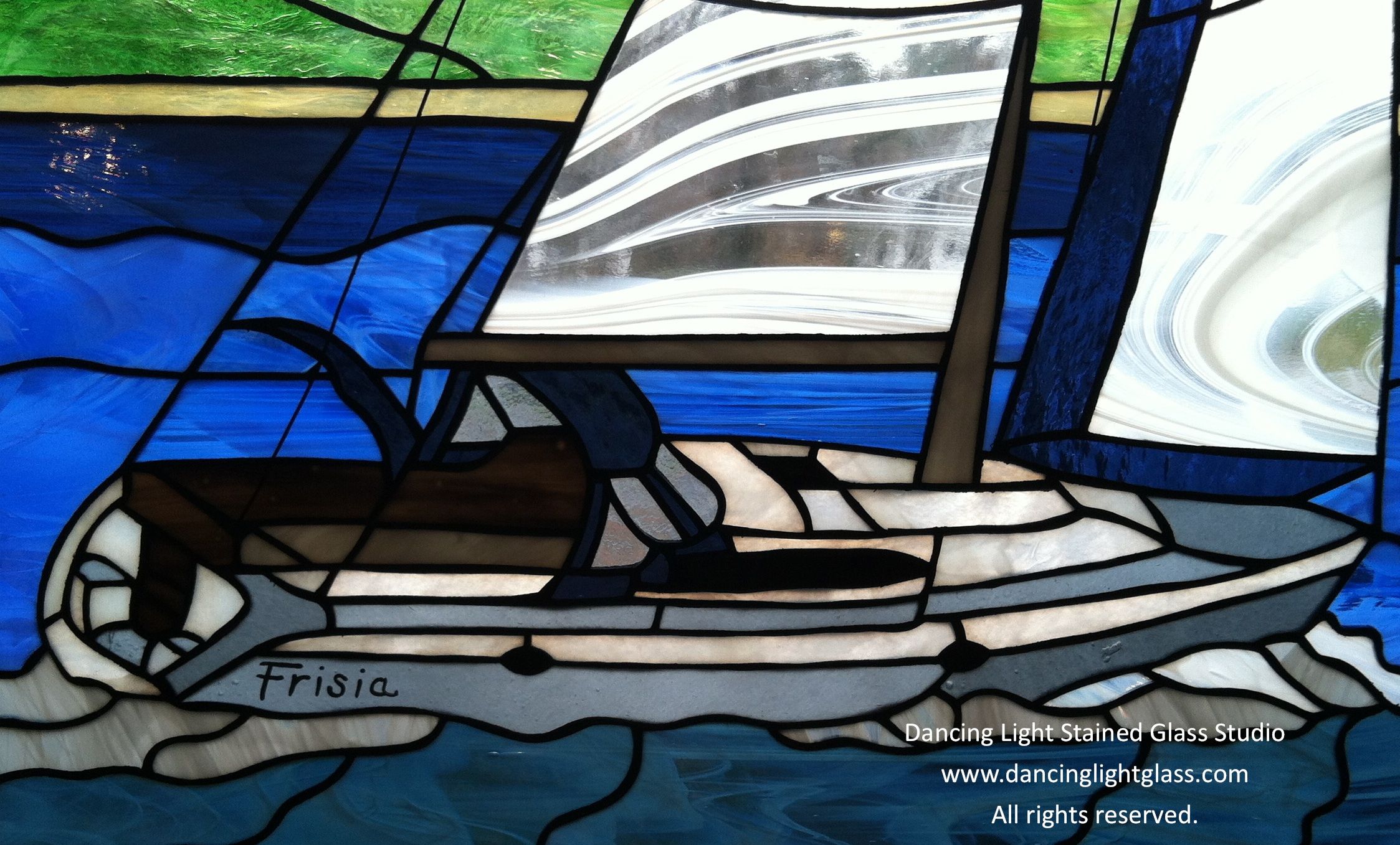 Custom Made Sailboat Panel by Dancing Light Stained Glass Studio