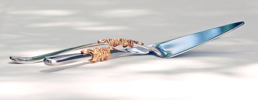 Custom Made Custom Cake Server And Knife Set In Swirls Of Wire, Swarovski Crystals, Pearls And Glass Beads