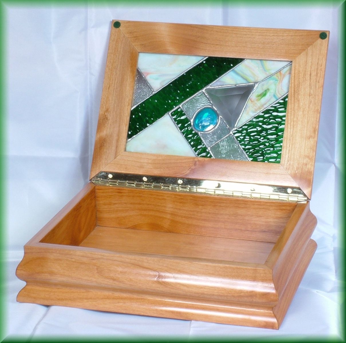 Hand Crafted Sculpted Alder & Stained Glass Keepsake/Jewelry Box by