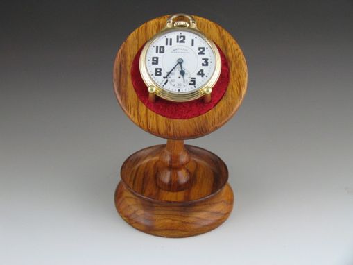 Custom Made Pocket Watch Stand, Rosewood With Dark Red Velvet Cushion