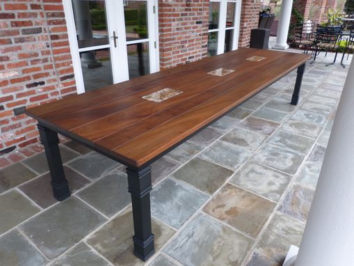 Custom Made Sapeli & Steel Outdoor Dining Table