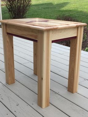 Custom Made Custom End Table- Hickory With Purple Heart Waterfowl Inlay And Accents