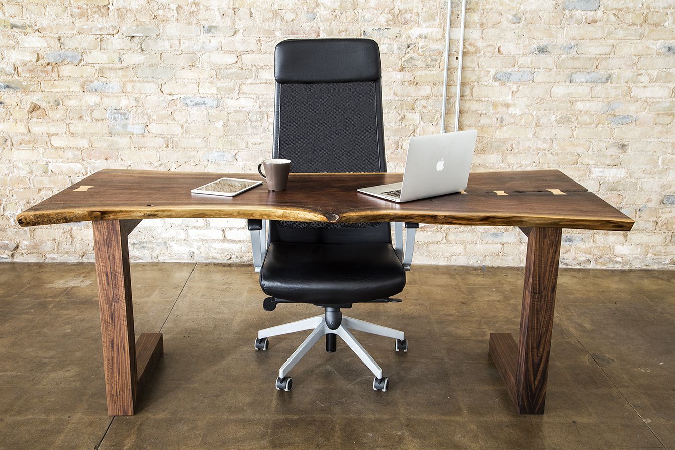 Buy Custom Walnut Live Edge Executive Desk, made to order from The ...