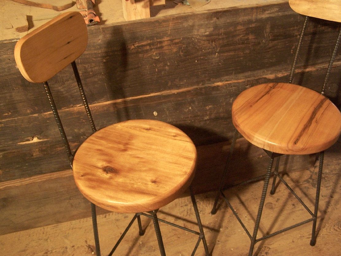 Buy Handmade Reclaimed Maple Swivel Bar Stools With Rebar Legs And Back