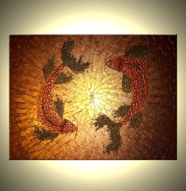 Custom Made Koi Fish Painting,Original Textured Art,Abstract Large Metallic Red Copper Carp By Lafferty-24 X 30