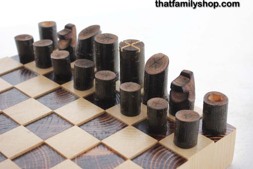 Custom Made Chess Set With Torched Board And Tree Pieces