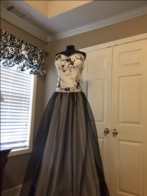 Custom Made Black And White Satin, Lace And Organza Wedding Dress