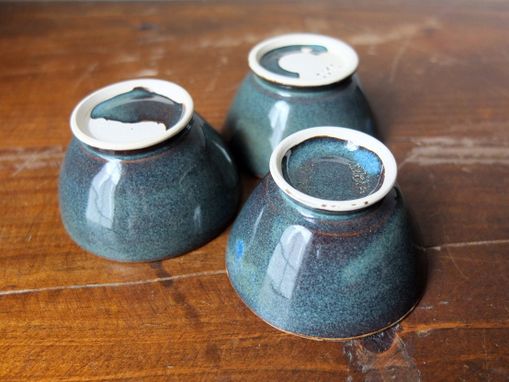 Custom Made 3 Prep Condiment Sauce Bowls Denim Blue Wheel Thrown Stoneware Ceramic Pottery By Gemfox Sra Usa