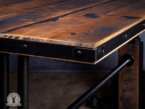 Custom Made Industrial Modern Desk With Thick Barnwood Top