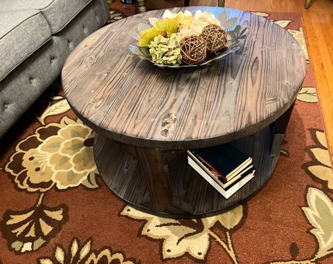 Custom Made 36" Round Farmhouse Coffee Table With Driftwood Coastal Finish