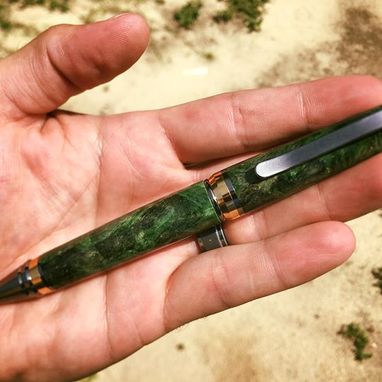 Custom Made Hybrid Cigar Pen / Black Titanium & Titanium Gold / Green Buckeye Burl