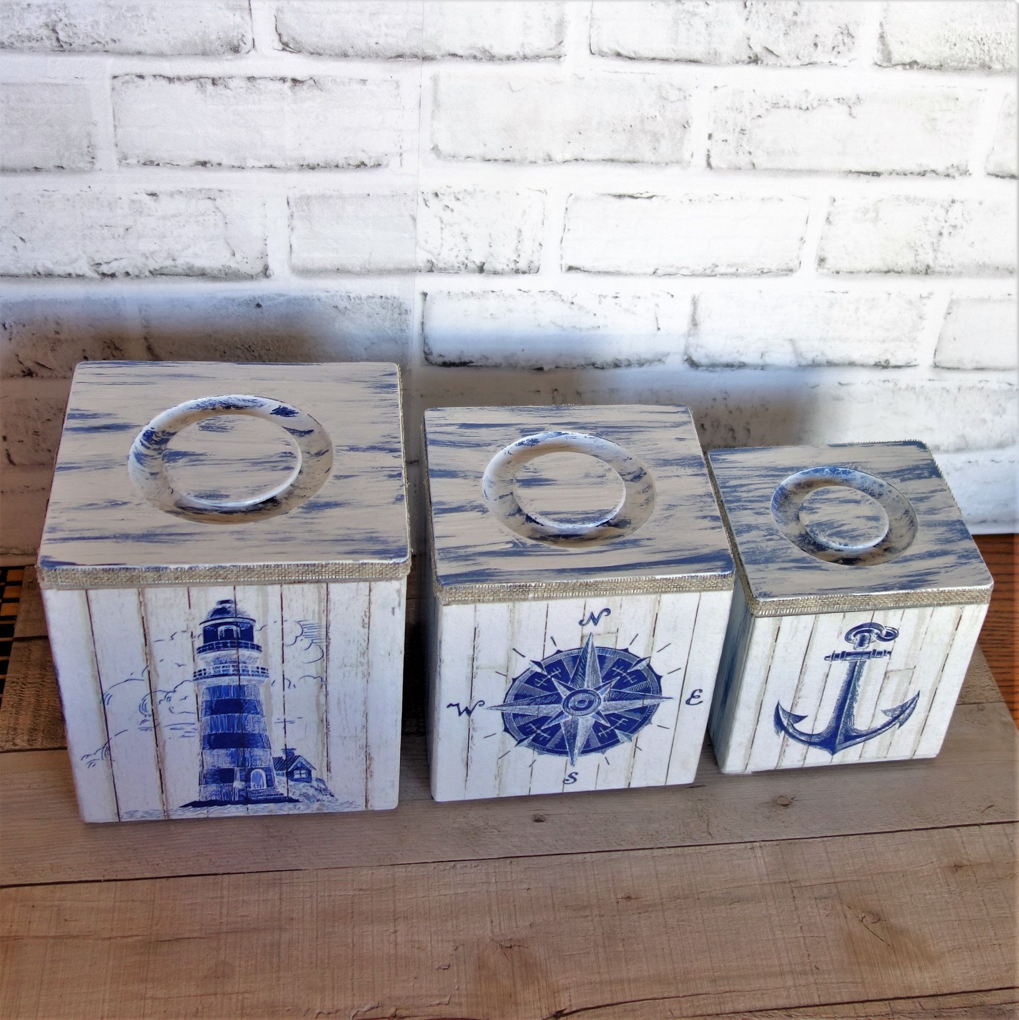 Handmade Nautical Canister Set Lighthouse Canister Set by Crafty Hobbit