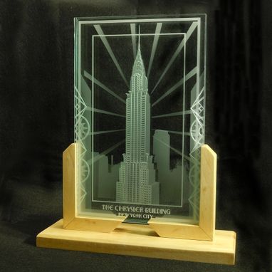 Custom Made Chrysler Building Of New York City - Art Deco Design Etched Glass Interior Decor Display