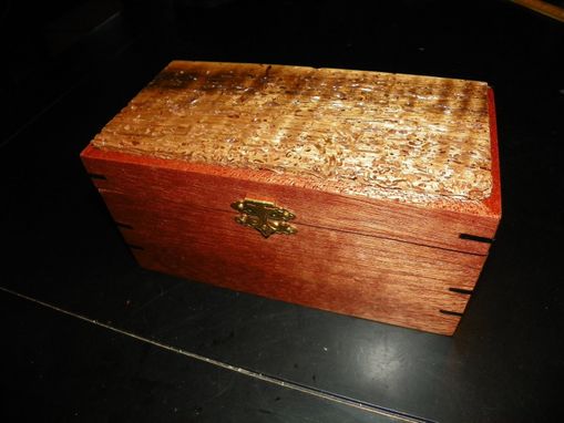 Custom Made Custom Built Mahogany Box With Ebony Accents And Worm-Eaten And Tiger-Striped Myrtlewood Top