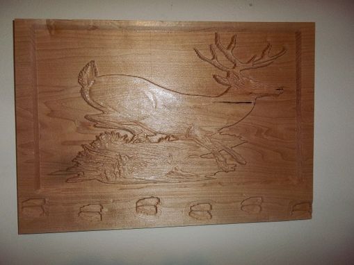 Custom Made Big Buck On The Run Wood Carving.