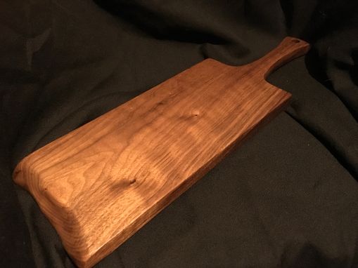 Custom Made Wood Paddle Style Cutting Board With Handle And Live Edge 6 X 22 In - Walnut Serving Board