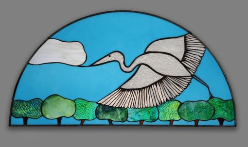 Custom Made Stained Glass Window Of Blue Heron