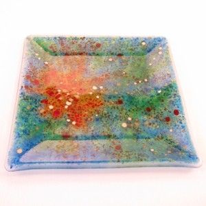 Custom Made Nebula Square Fused Glass Plate