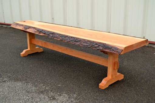 Custom Made Live Edge Cherry Bench With Trestle Base