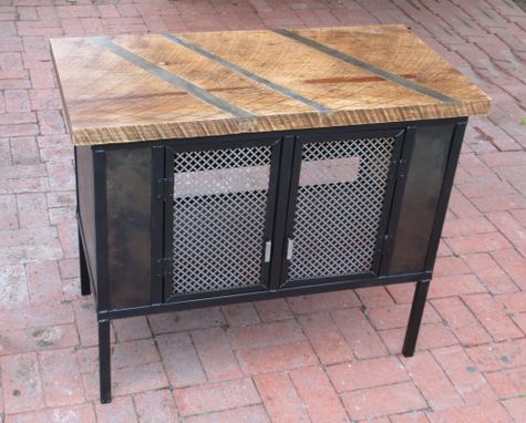 Custom Made Vintage Style Steel Cabinet With Milled Oak Slab Top
