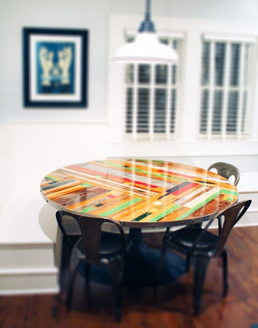 Handmade 60" round chevron banquette tabletop by r & r designworks ...