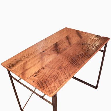 Custom Made Reclaimed Wormy Chestnut Computer Desk With Industrial Metal Base