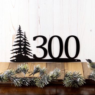 Custom Made House Number Metal Plaque With Pine Trees