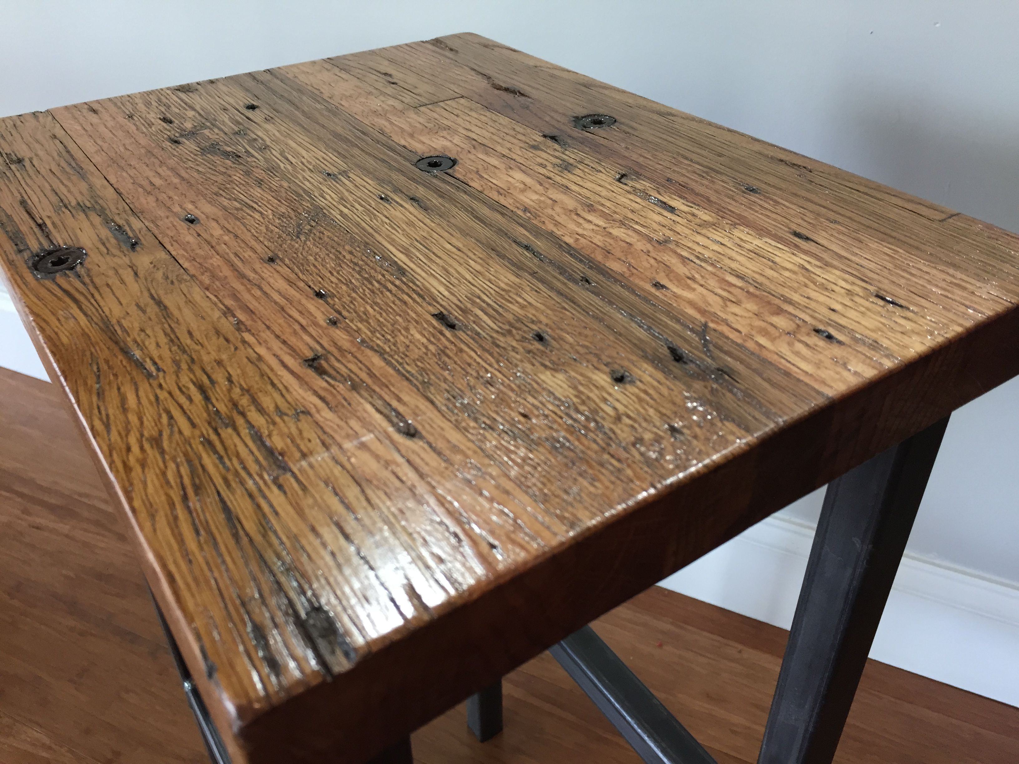 Buy Hand Made Reclaimed Oak Wood Bar Stools W/Steel Frames Handmade