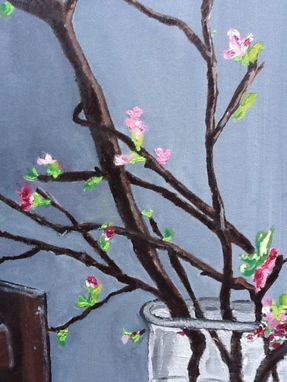 Custom Made Cherry Blossoms On Grey Original Oil Painting