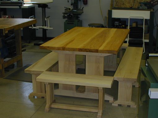 Custom Made Early 19th Century Ash Trestle Table & Benches