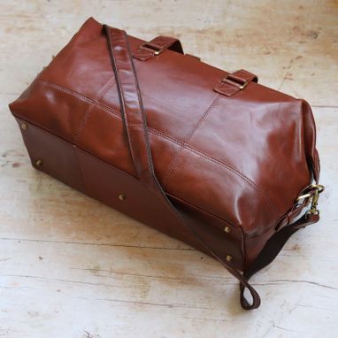 Custom Made Leather Holdall, Leather Travel Bag, Weekend Bag, Overnight Bag, Duffle Bag, Tan