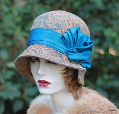 Custom Made 20'S Flapper Great Gatsby Cloche Hat In A Floral Tapestry Fabric