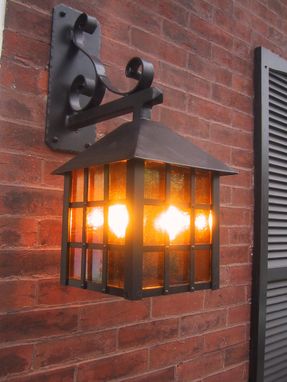 Custom Made Forged Iron Stained Glass Row House Lantern