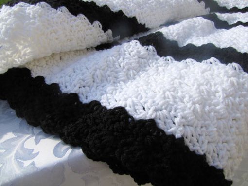 Custom Made Adult Size 70x54 Crochet Blanket In Black And White Stripes - Ships Fast & Free