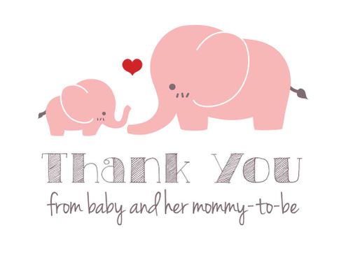 Custom Made Pink Elephant Baby Shower Thank-You Cards - Set Of 10