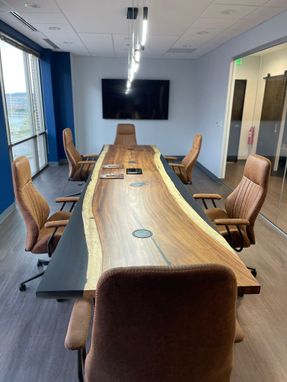 Custom Made Custom Resin Conference Table - Live Edge Wood River Table - Conference Table