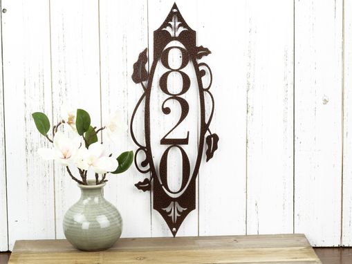 Custom Made Vertical Metal House Number Sign, Vines